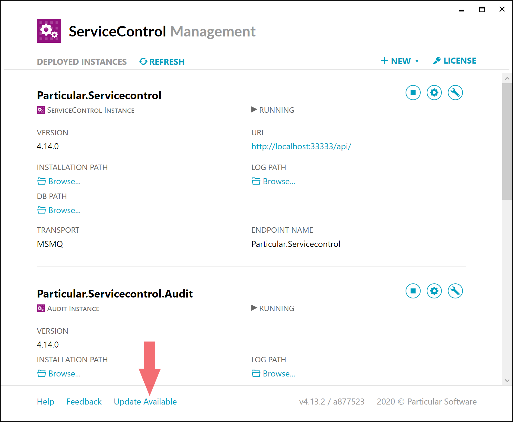 Update Check Link in ServiceControl Management Utility