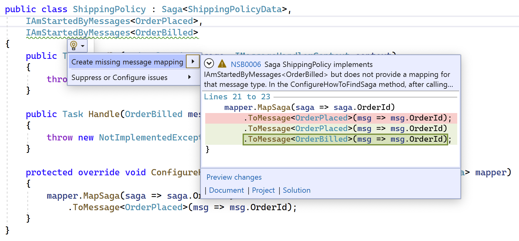 ConfigureHowToFindSaga method generated by analyzer when matching correlation id already known