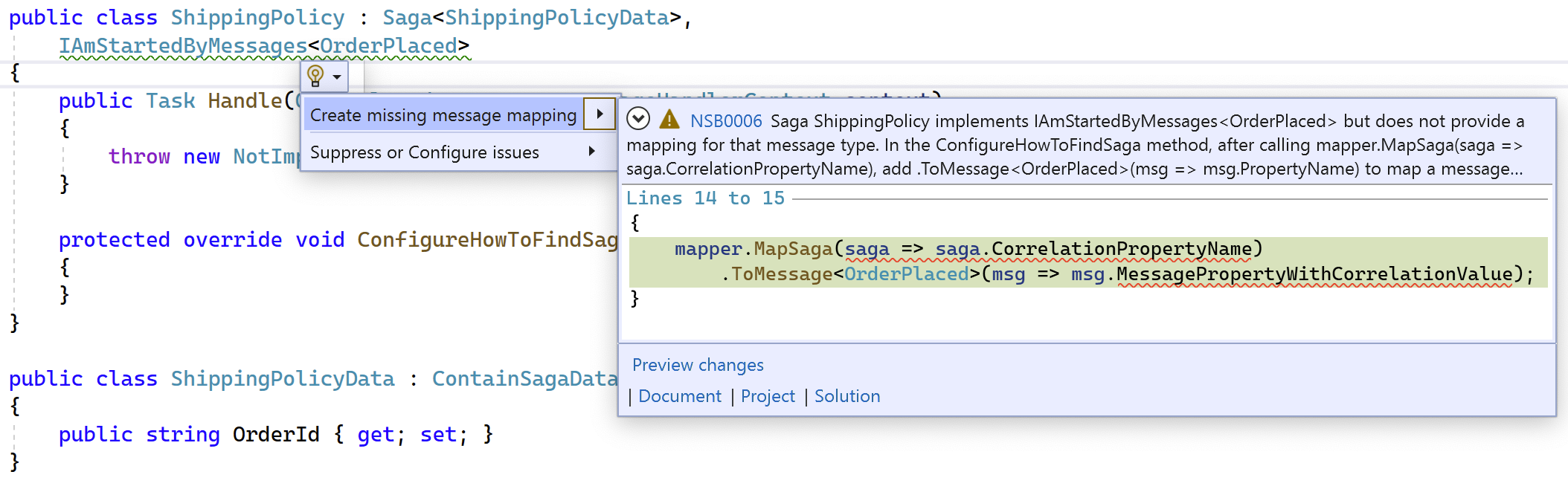 ConfigureHowToFindSaga method generated by analyzer