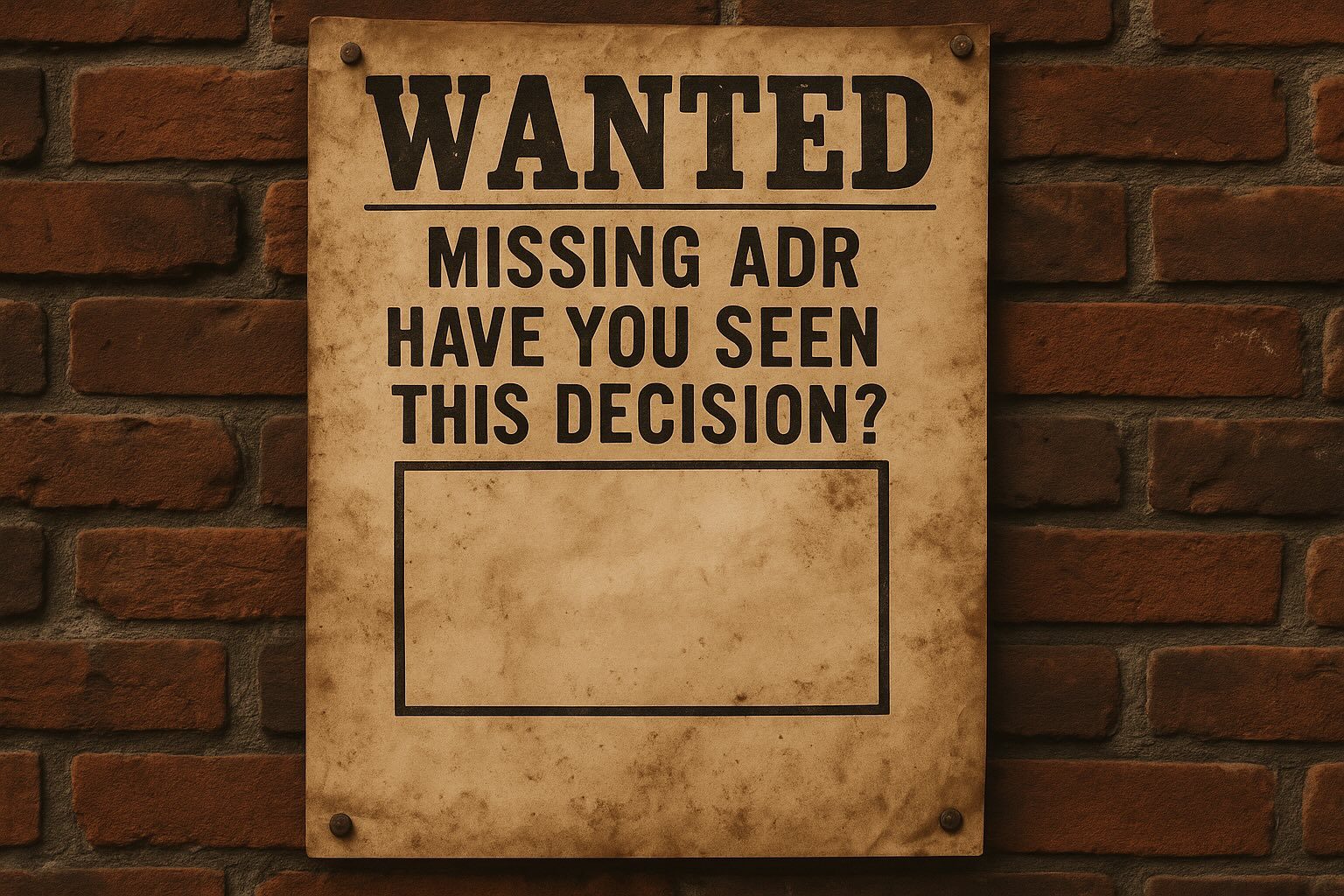 Humorous WANTED poster for a missing ADR